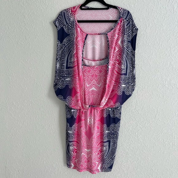 Tori Richards Honolulu Casbah Karley Dress Beach Cover up Blue Pink Size S - Picture 2 of 11
